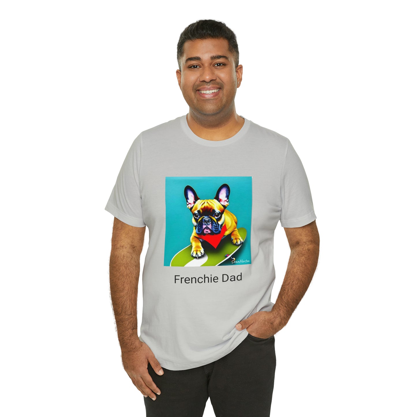 Frenchie on a Skateboard #2/Frenchie Dad Unisex Jersey Short Sleeve Tee