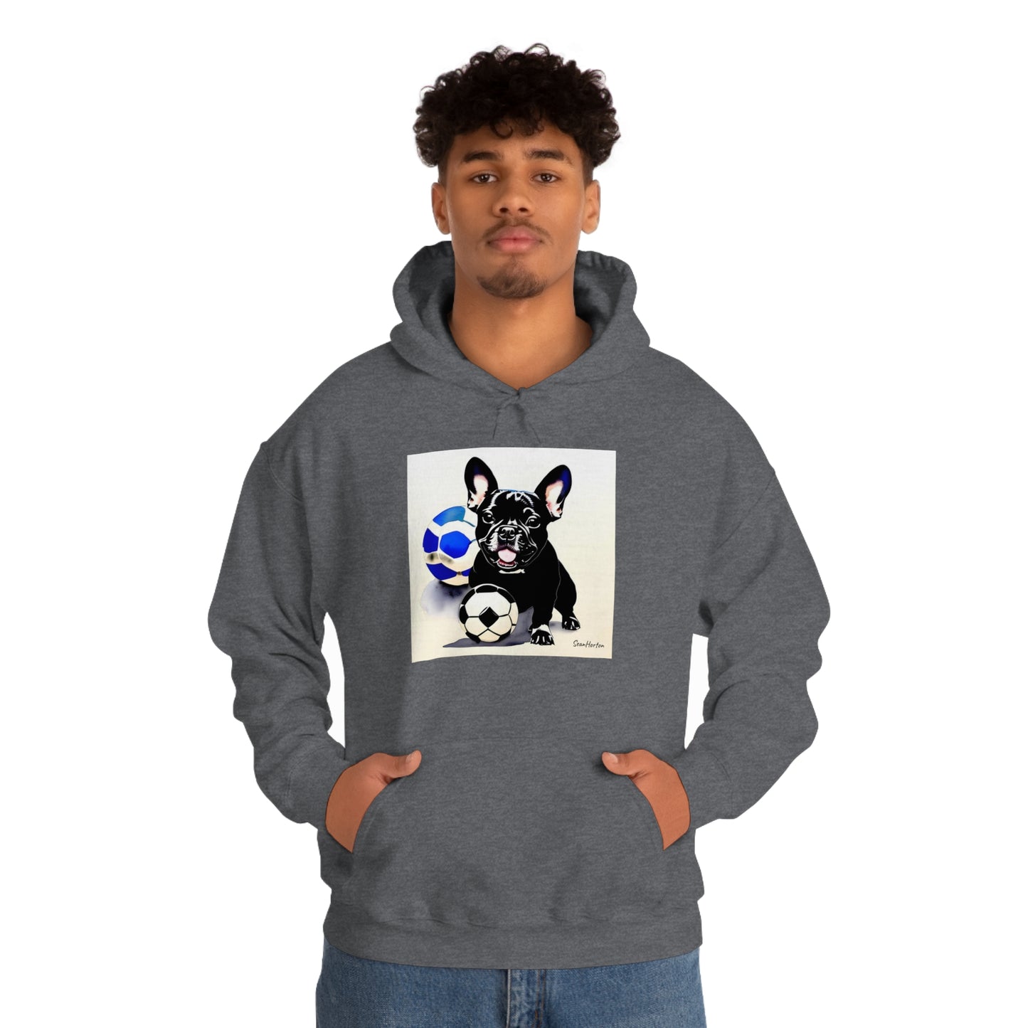 Frenchie with a Soccer Ball Unisex Heavy Blend™ Hooded Sweatshirt
