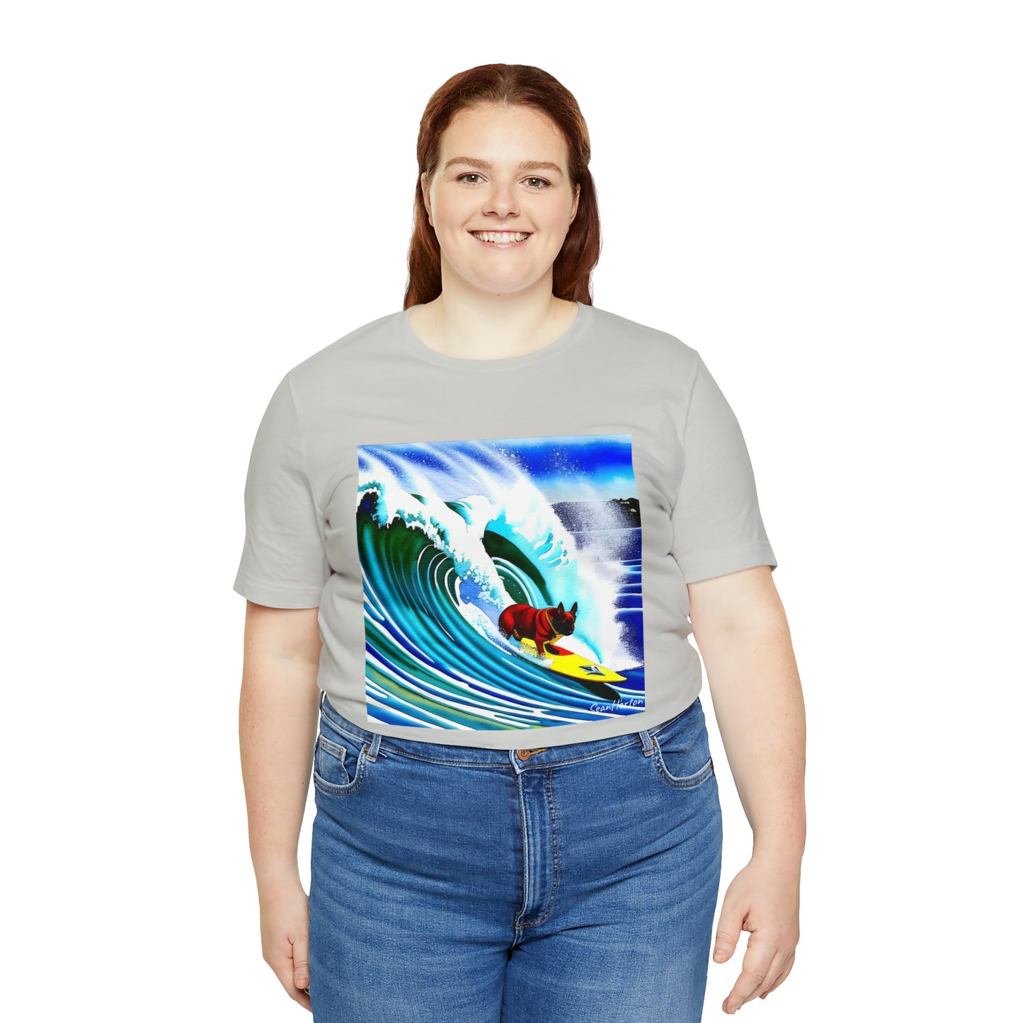 Surfing Frenchie/Frenchie Dad Unisex Jersey Short Sleeve Tee