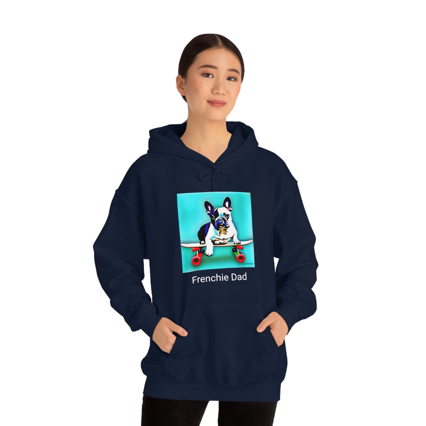 Frenchie on a Skateboard/Frenchie Dad Unisex Heavy Blend™ Hooded Sweatshirt