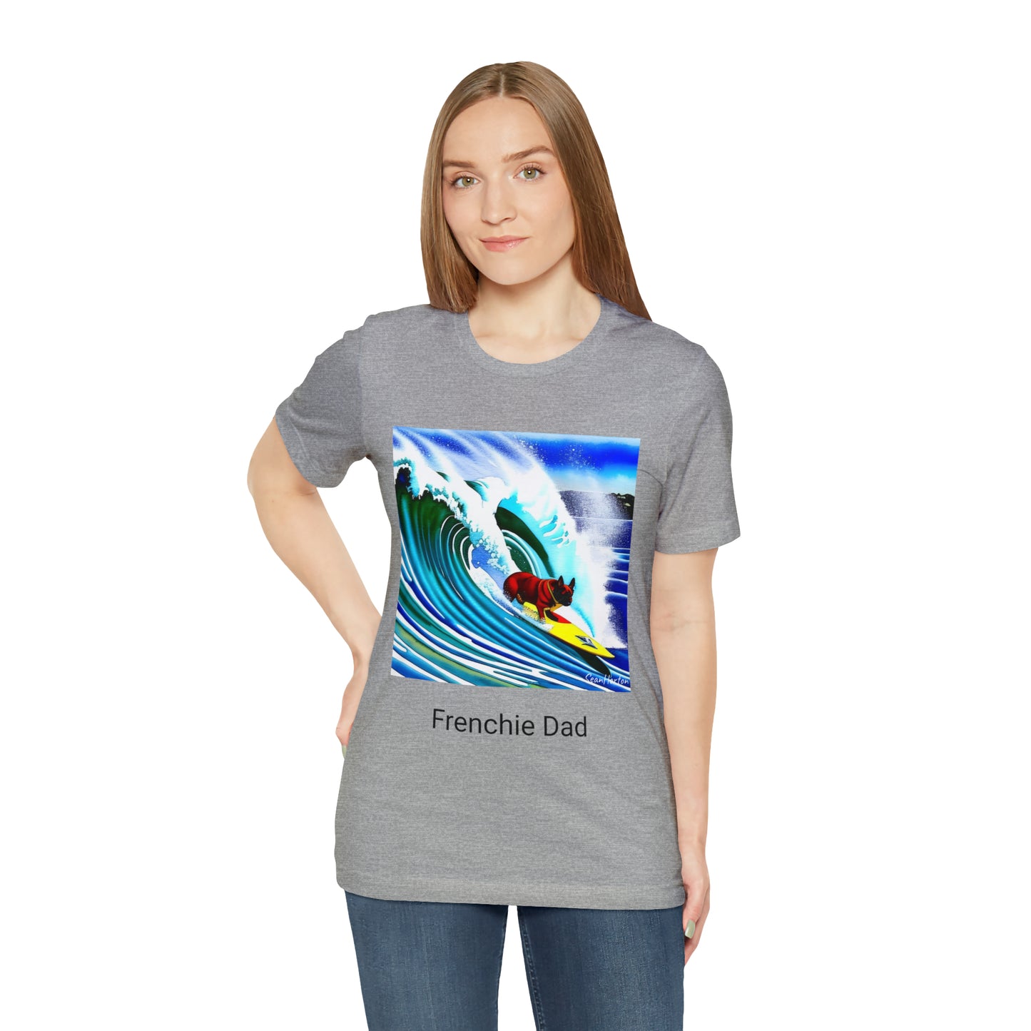 Surfing Frenchie/Frenchie Dad Unisex Jersey Short Sleeve Tee