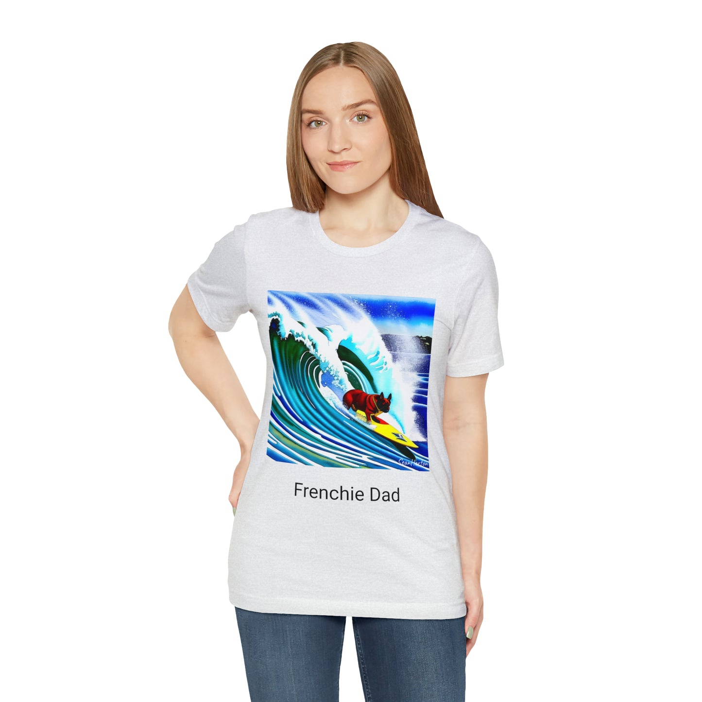 Surfing Frenchie/Frenchie Dad Unisex Jersey Short Sleeve Tee