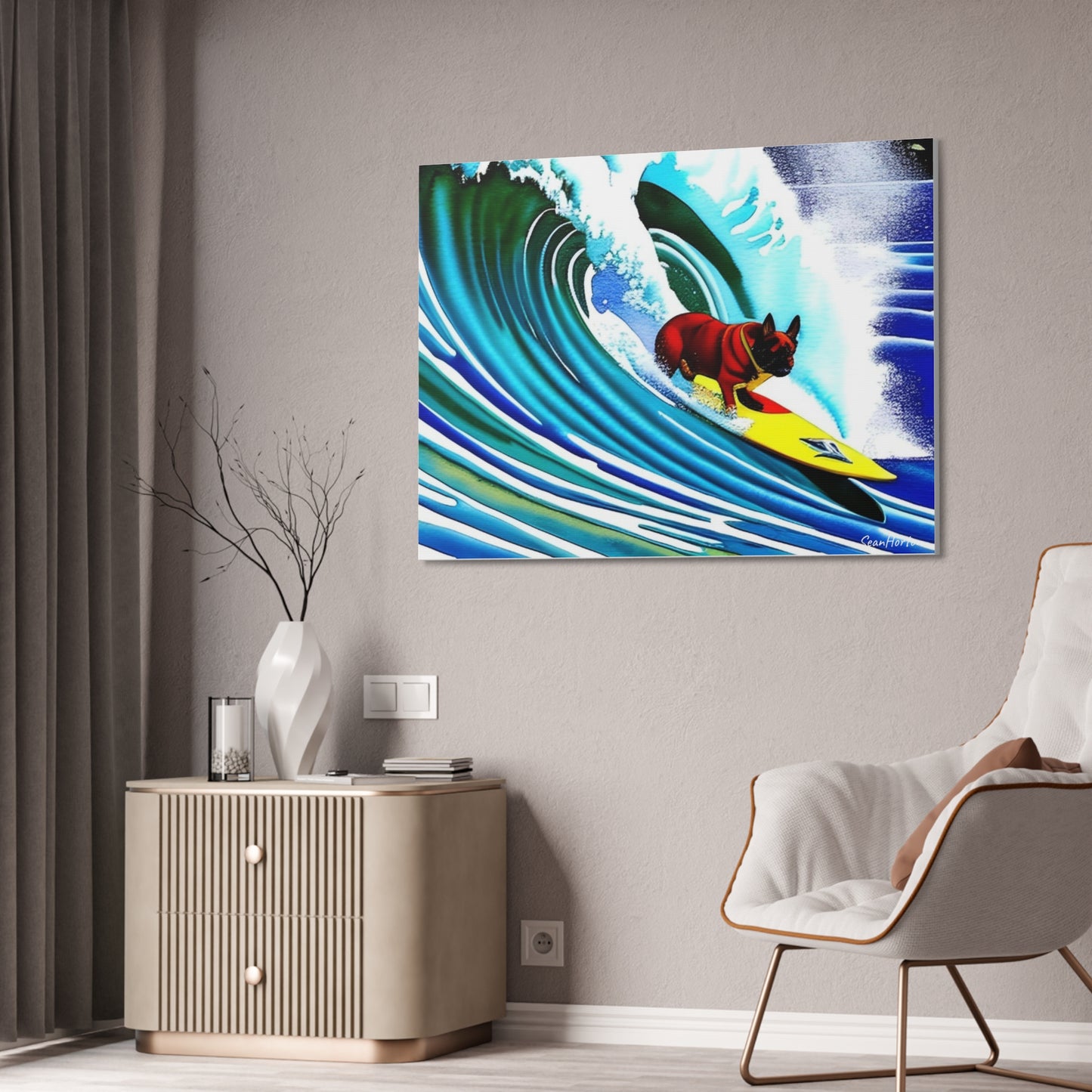 Surfing Frenchie (Horizontal) Canvas Stretched, 1.5''