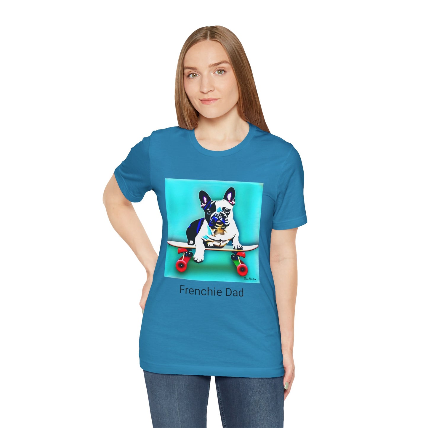 Frenchie on a Skateboard/Frenchie Dad Unisex Jersey Short Sleeve Tee