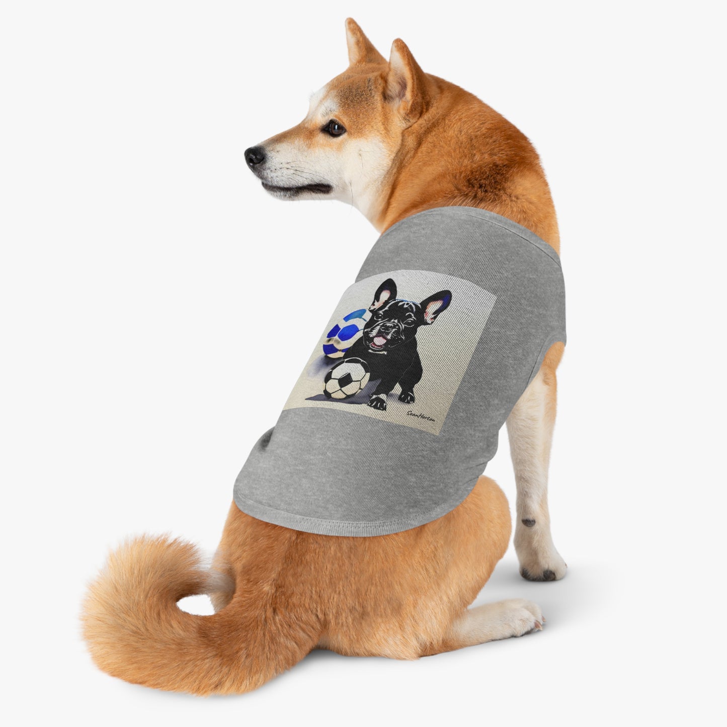 Frenchie with a Soccer Ball Pet Tank Top
