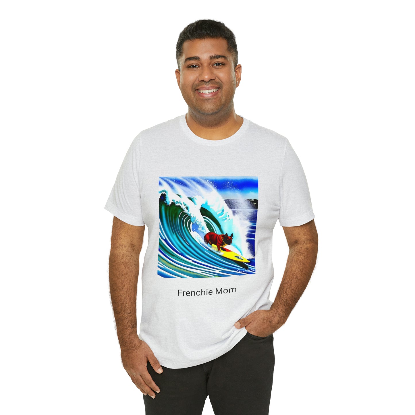 Surfing Frenchie/Frenchie Mom Unisex Jersey Short Sleeve Tee