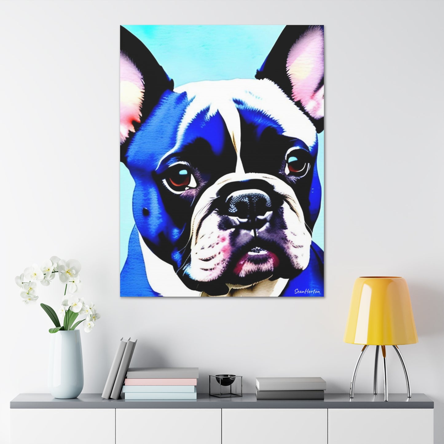 Blue Frenchie (Verticle) Canvas Stretched, 1.5''