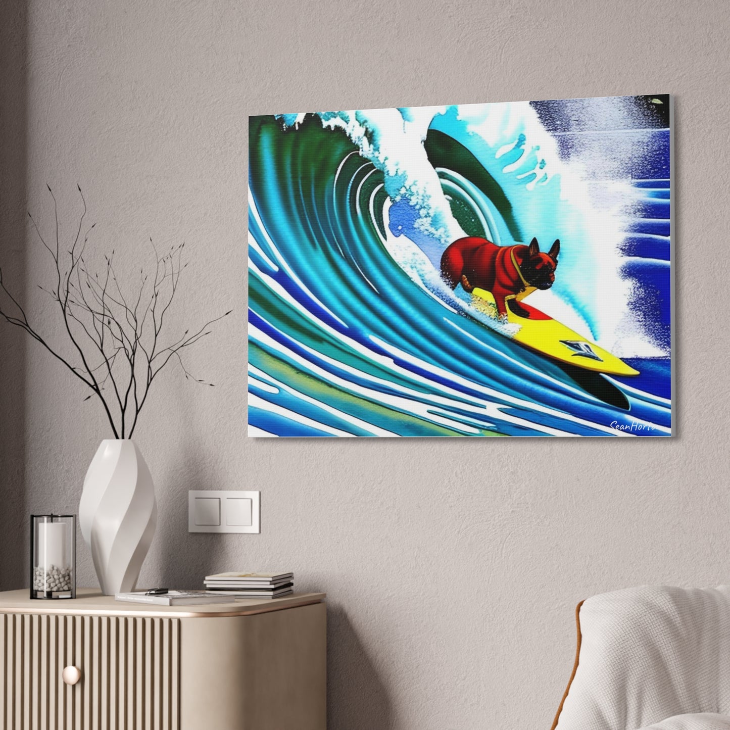 Surfing Frenchie (Horizontal) Canvas Stretched, 1.5''