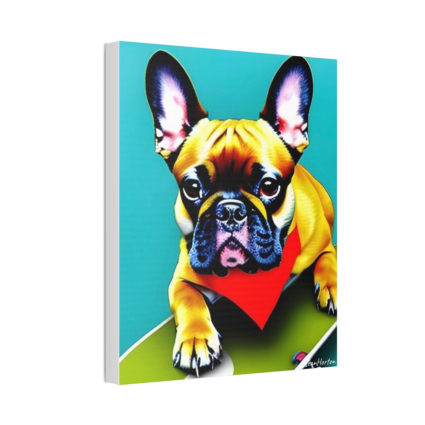 Frenchie on a Skateboard #2 (Verticle) Canvas Stretched, 1.5''