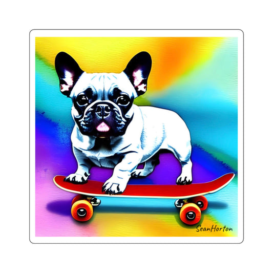 Frenchie on a Skateboard #3 Square Stickers
