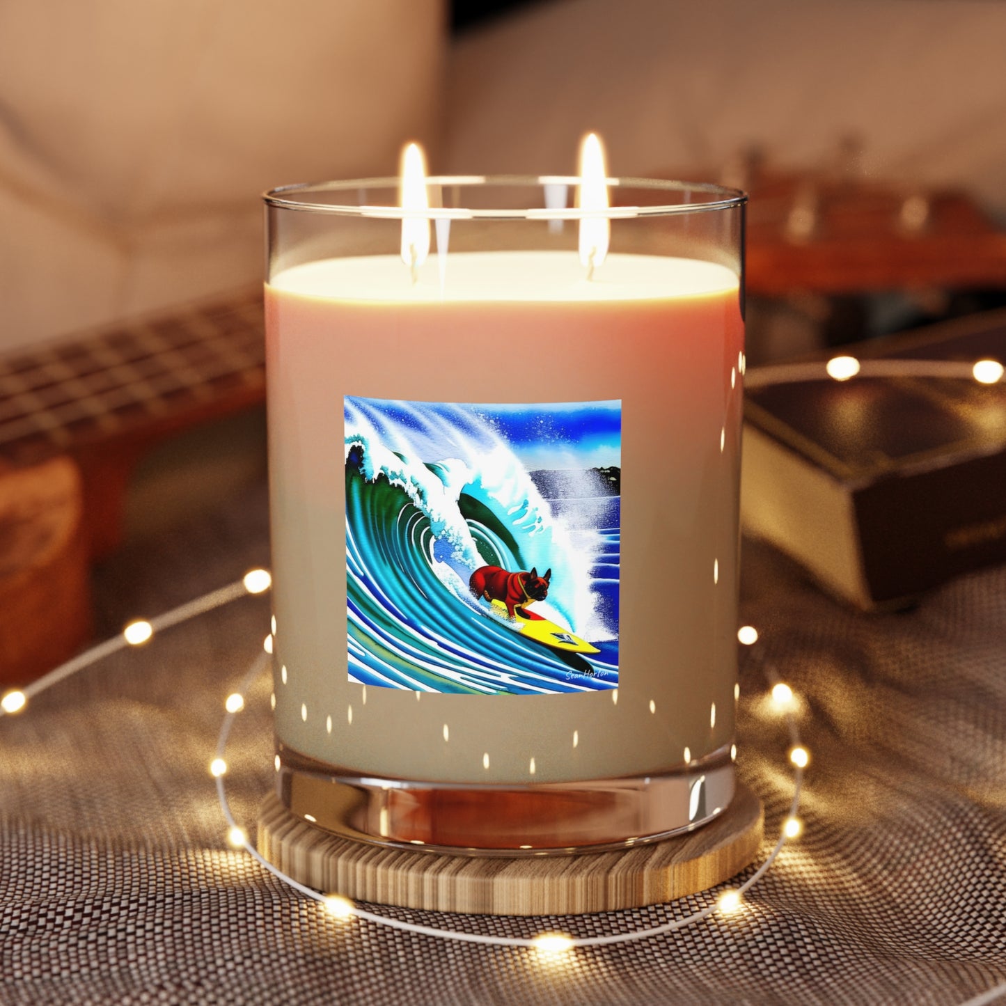 Surfing Frenchie Scented Candle - Full Glass, 11oz