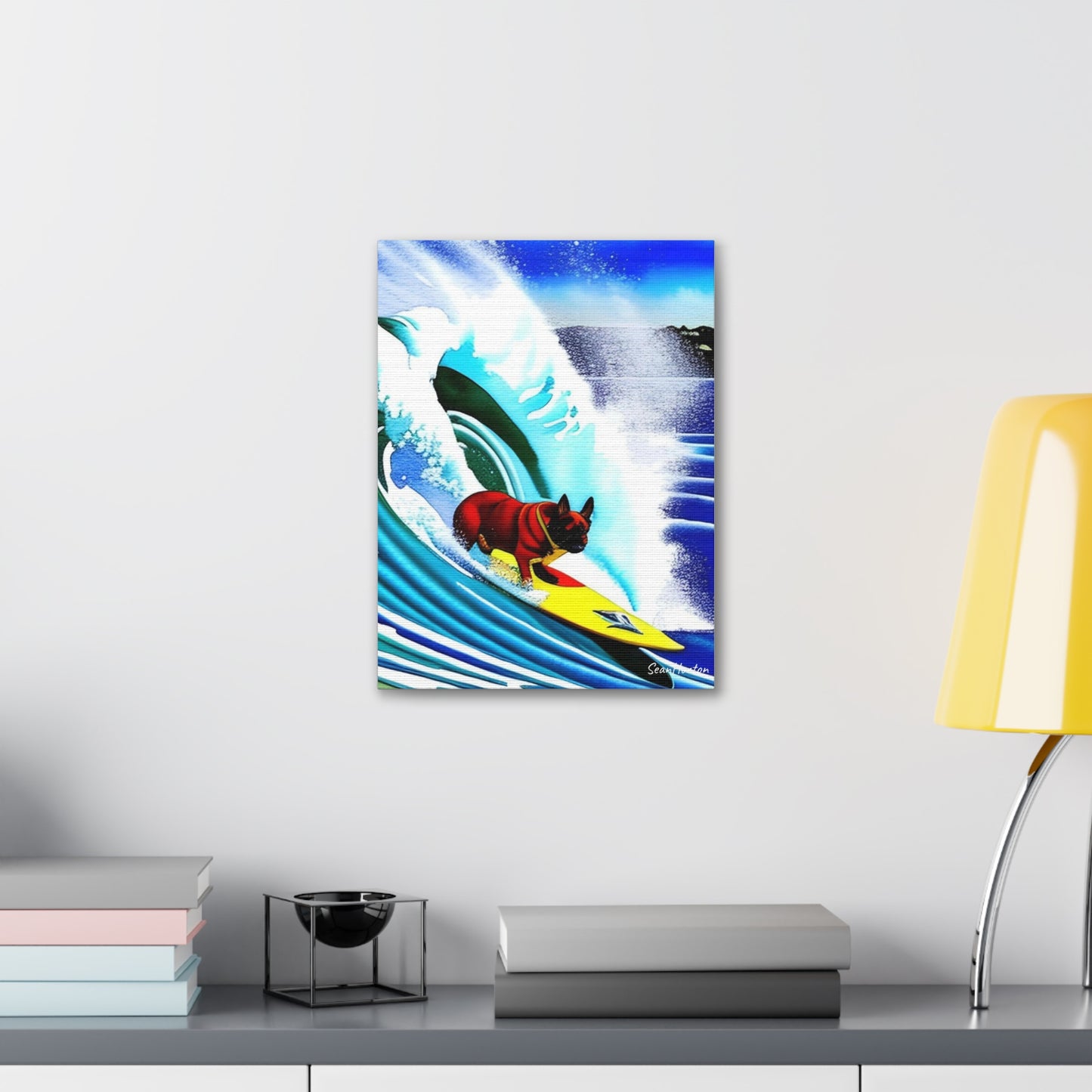 Surfing Frenchie (Verticle) Canvas Stretched, 1.5''