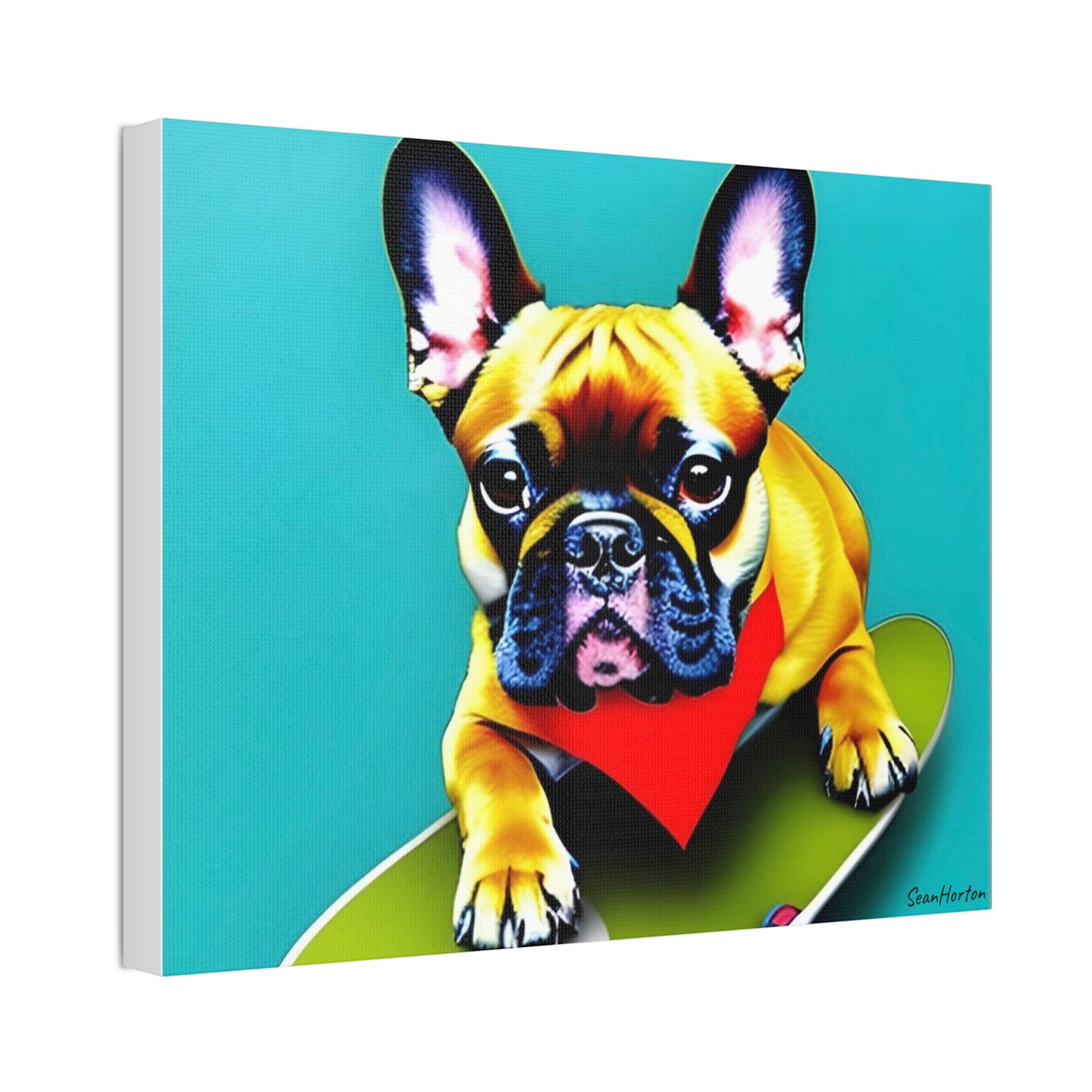 Frenchie on a Skateboard #2 (Horizontal) Canvas Stretched, 1.5''