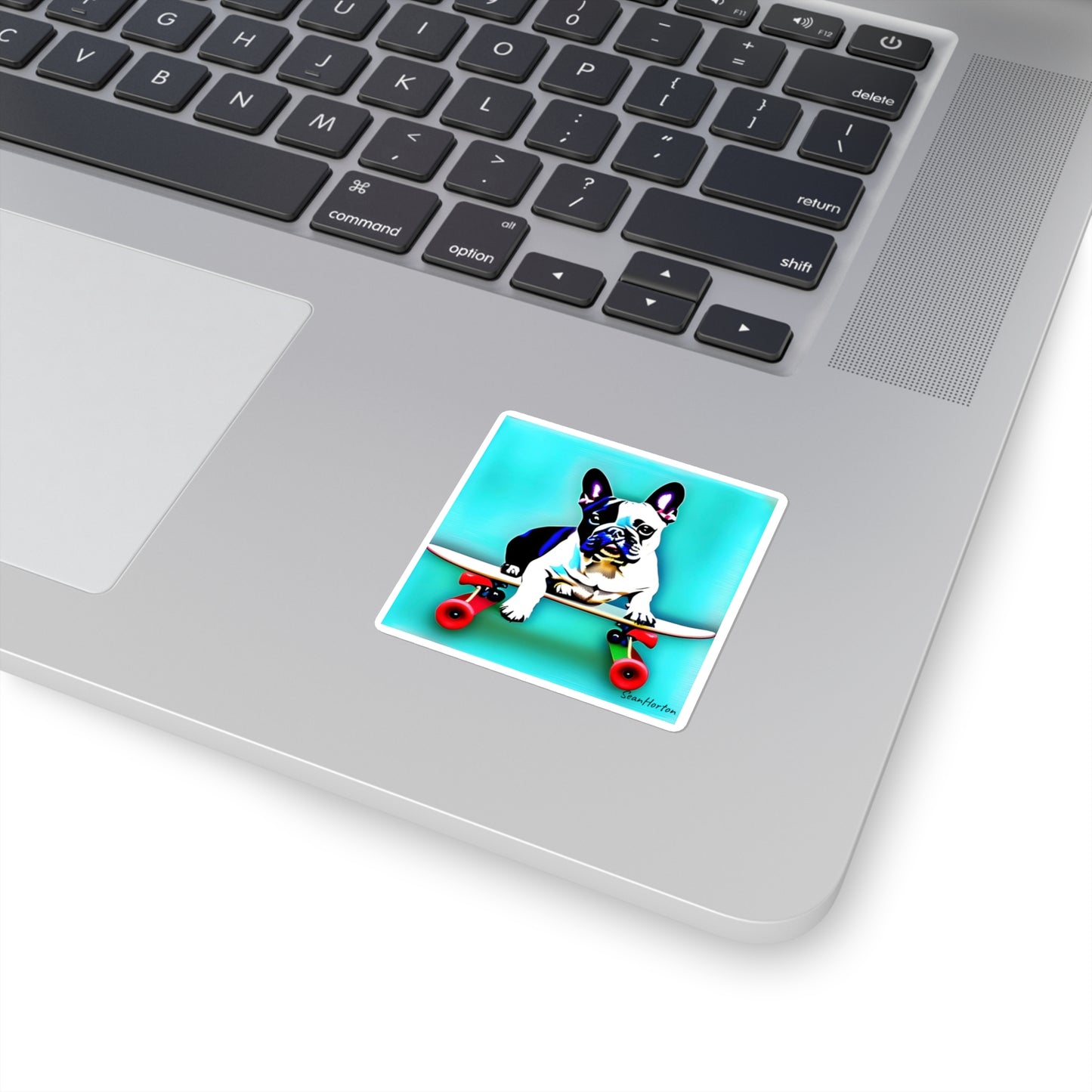 Frenchie on a Skateboard Square Stickers