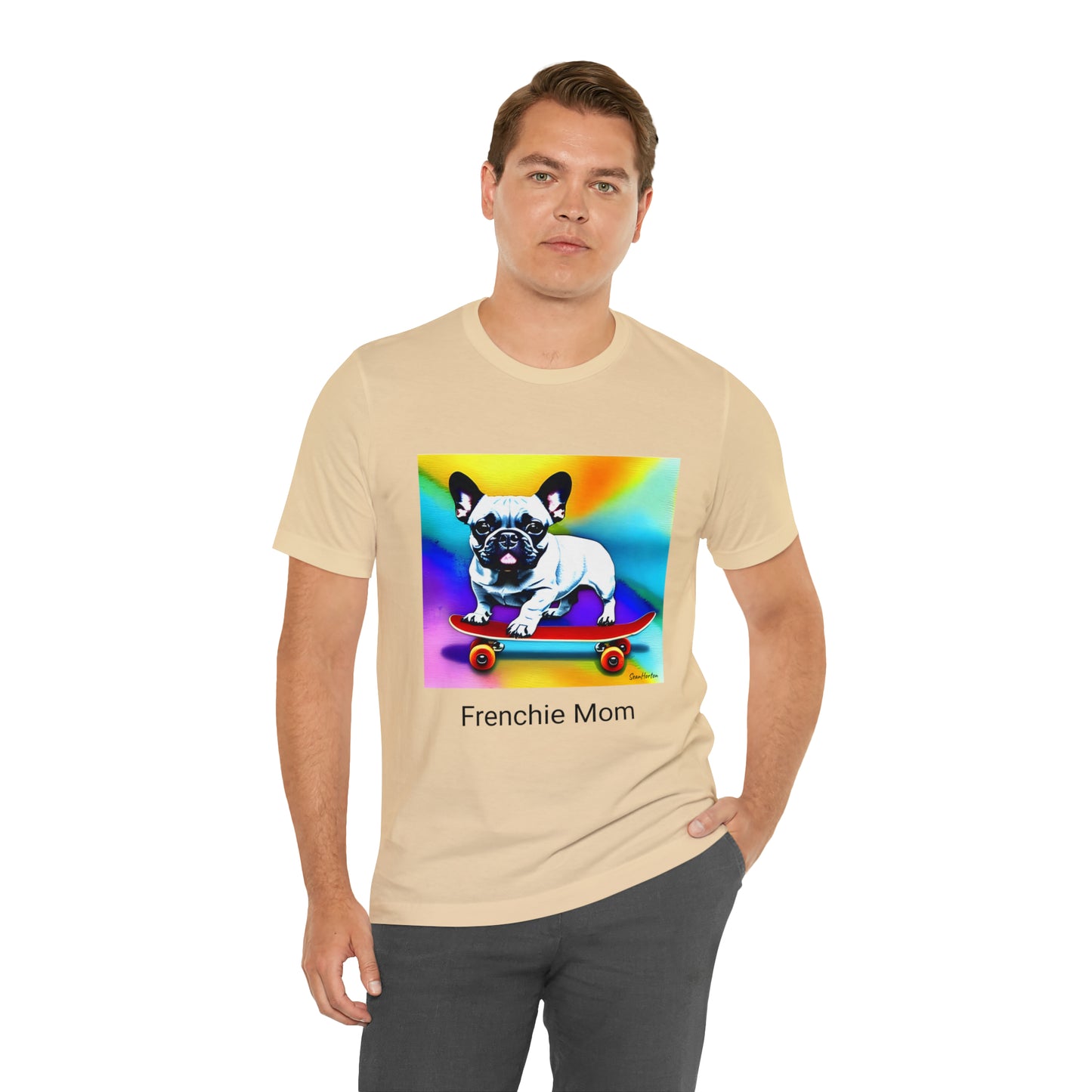 Frenchie on a Skateboard #3/Frenchie Mom Unisex Jersey Short Sleeve Tee