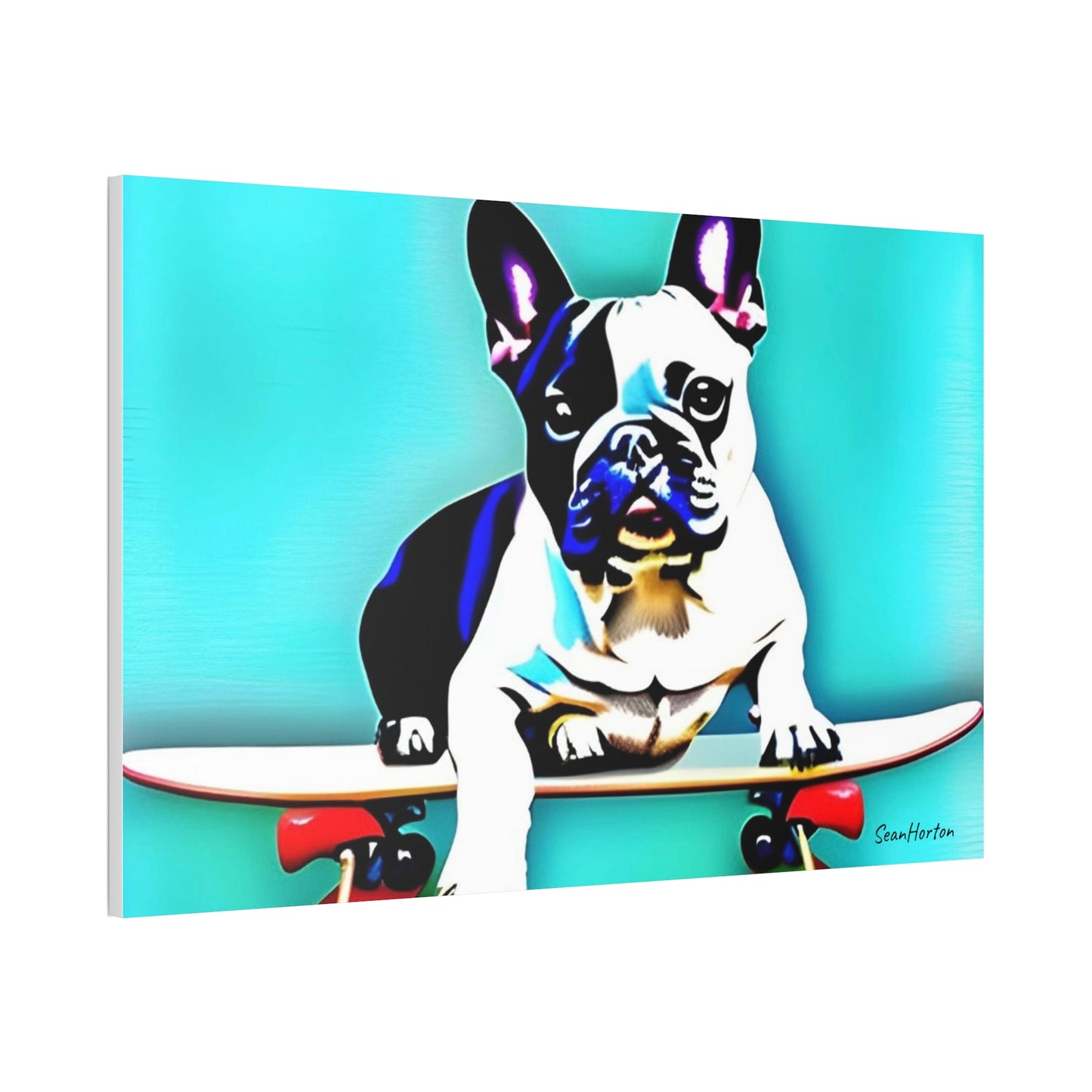 Frenchie on a Skateboard (Horizontal) Canvas Stretched, 1.5''