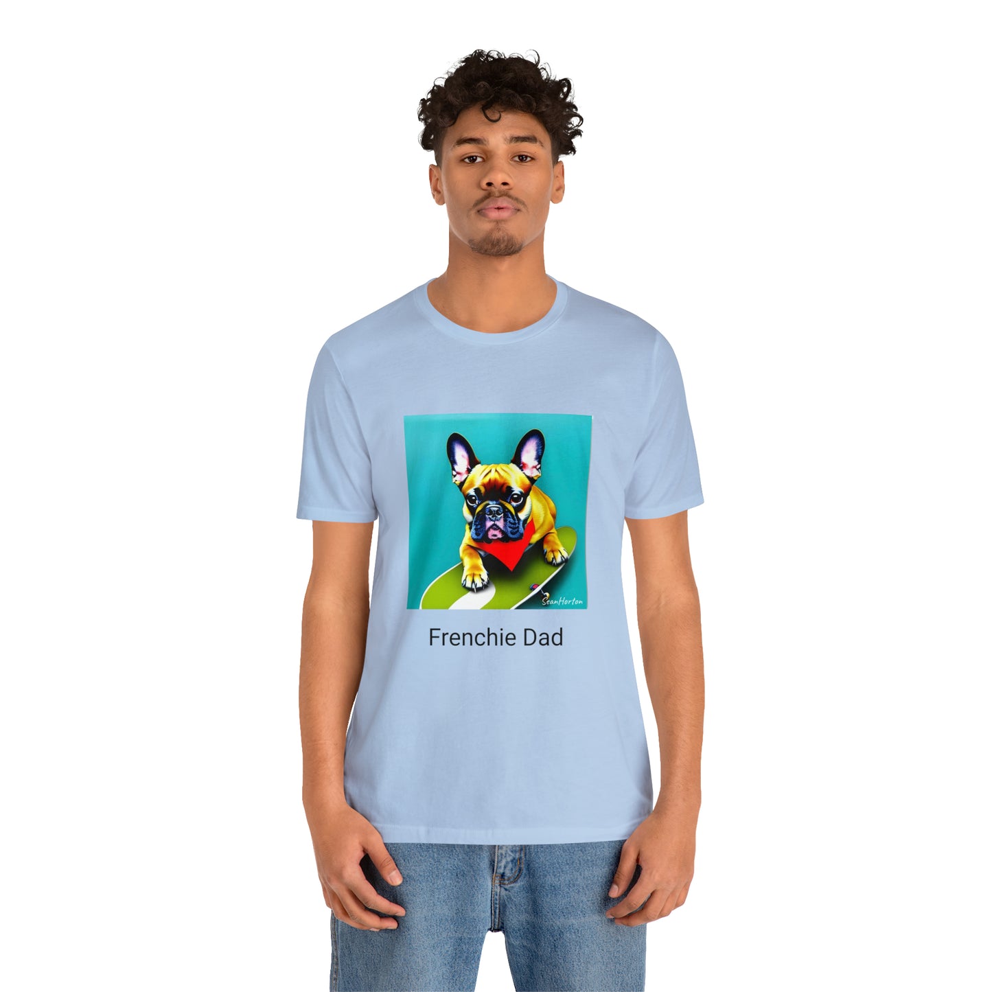 Frenchie on a Skateboard #2/Frenchie Dad Unisex Jersey Short Sleeve Tee