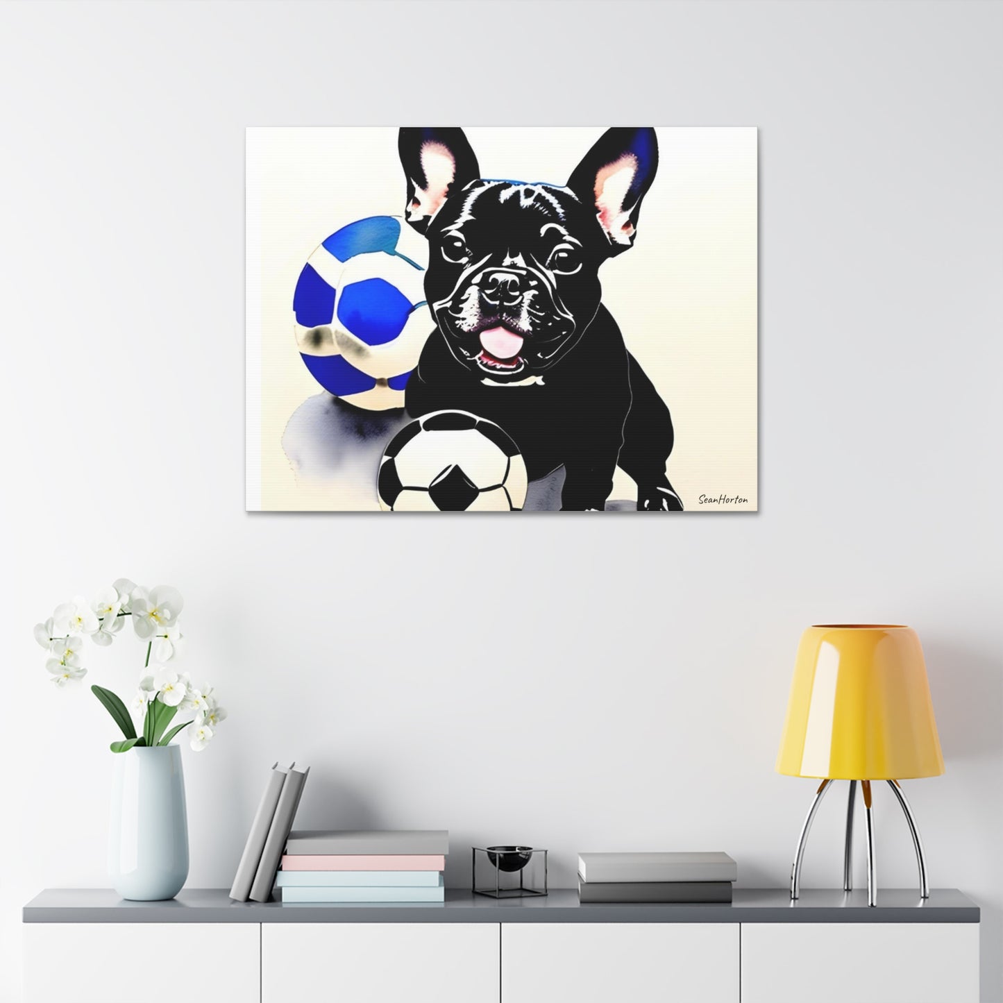 Frenchie with a Soccer Ball(Horizontal) Canvas Stretched, 1.5''
