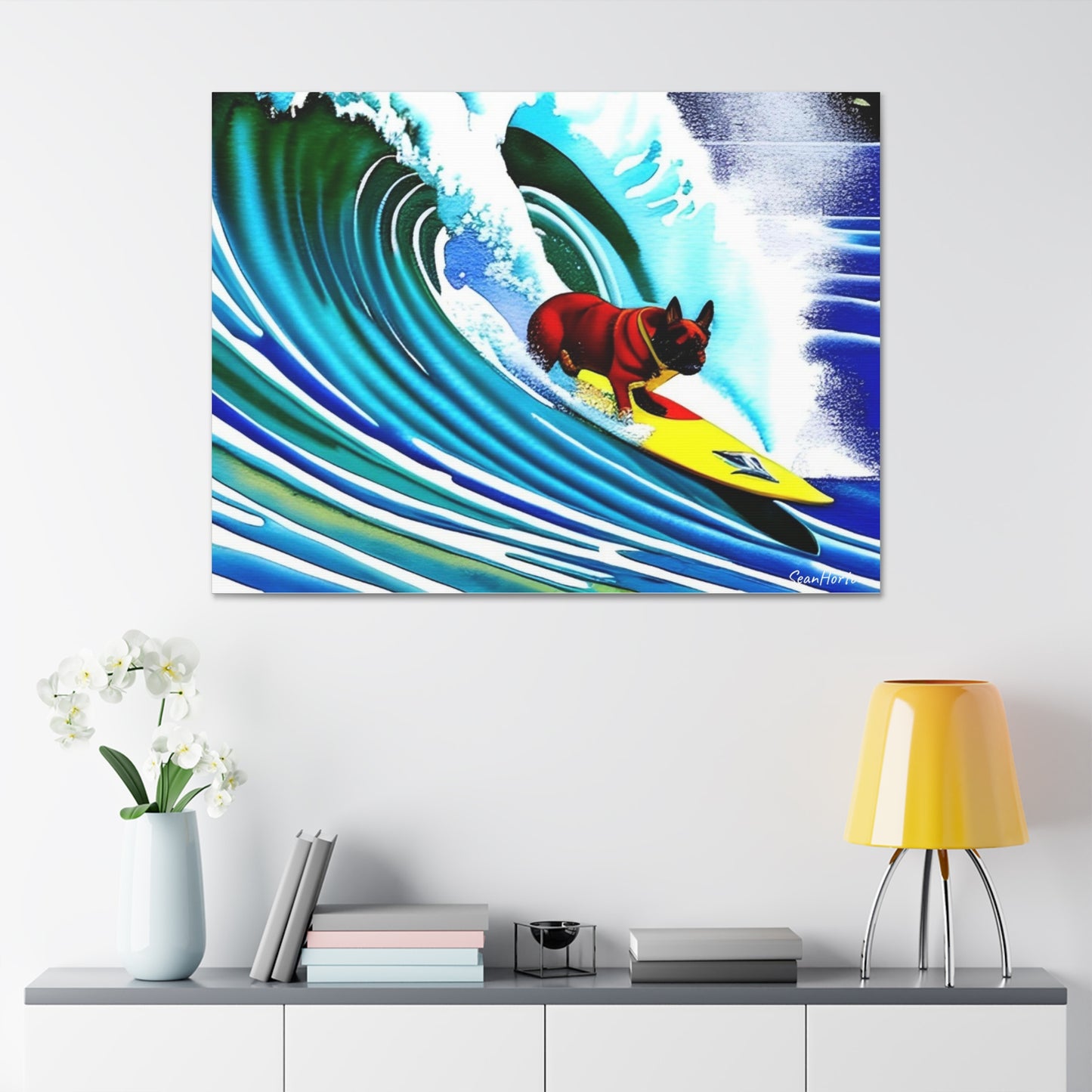 Surfing Frenchie (Horizontal) Canvas Stretched, 1.5''