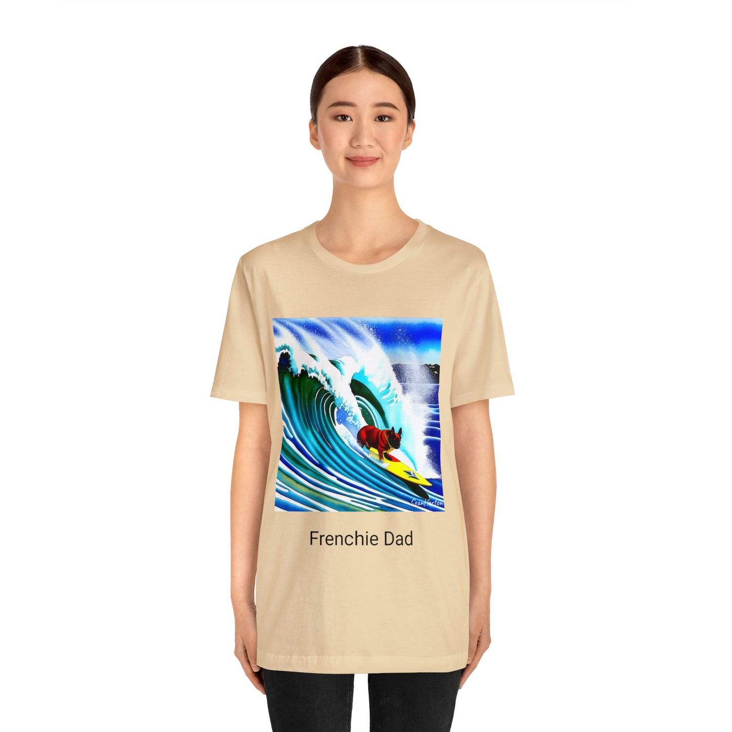 Surfing Frenchie/Frenchie Dad Unisex Jersey Short Sleeve Tee