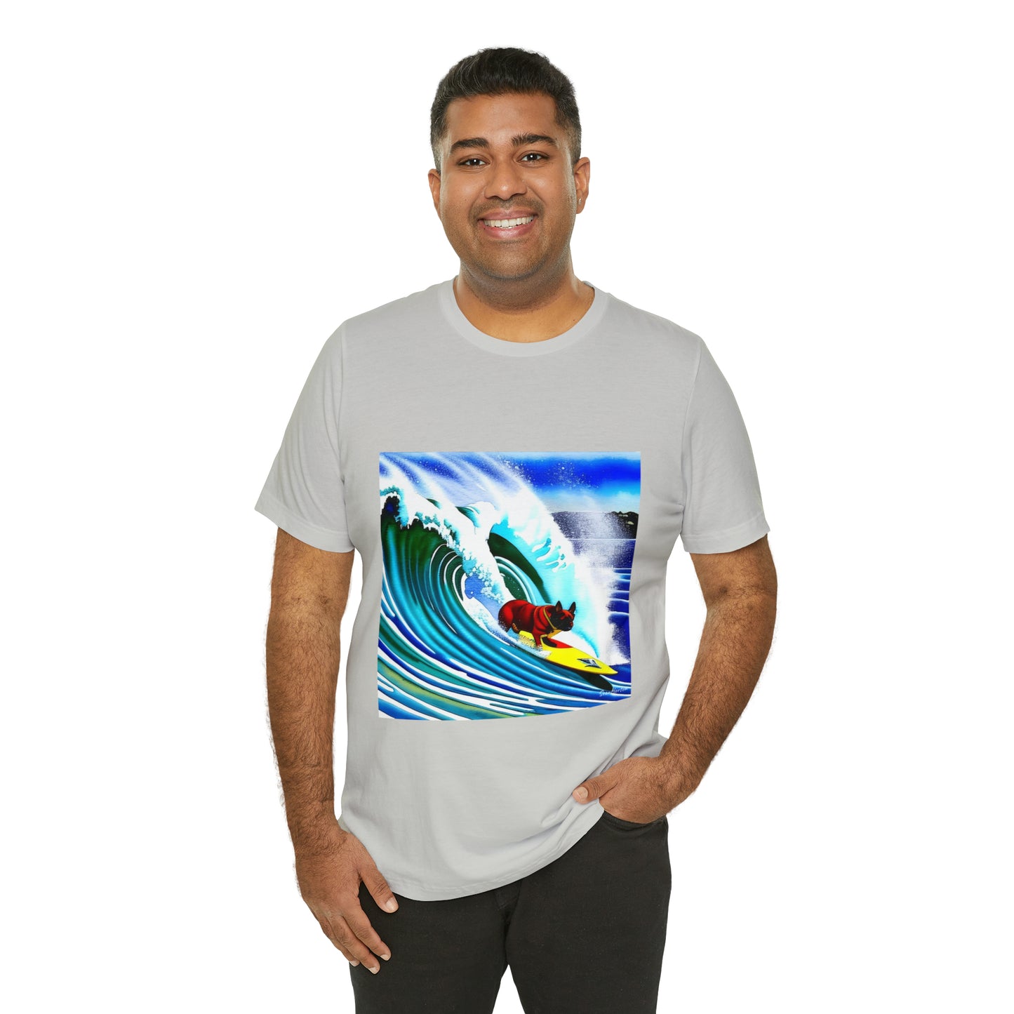 Surfing Frenchie Unisex Jersey Short Sleeve Tee