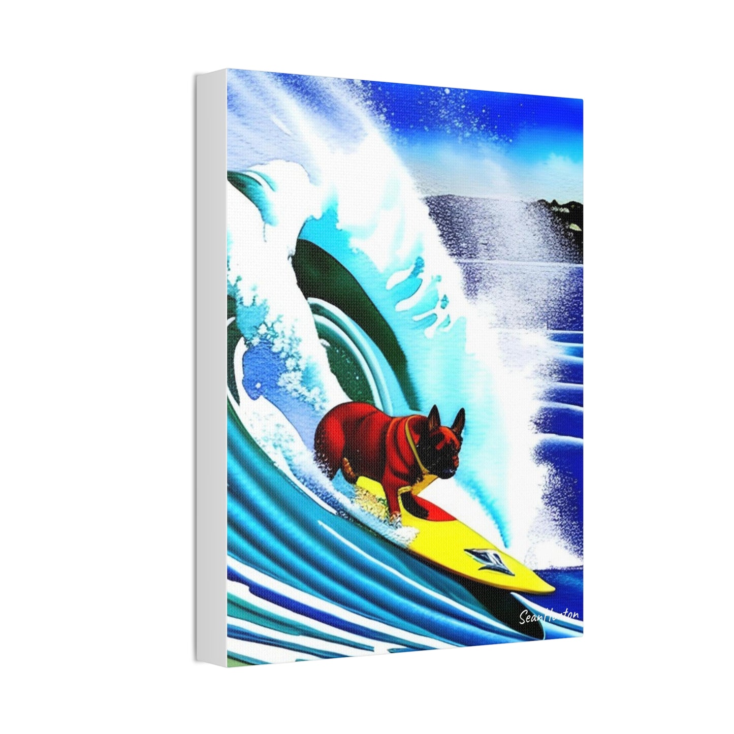 Surfing Frenchie (Verticle) Canvas Stretched, 1.5''