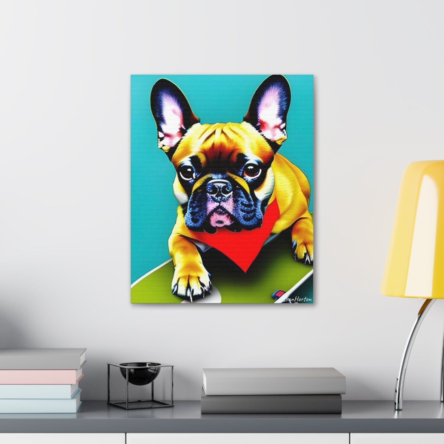 Frenchie on a Skateboard #2 (Verticle) Canvas Stretched, 1.5''