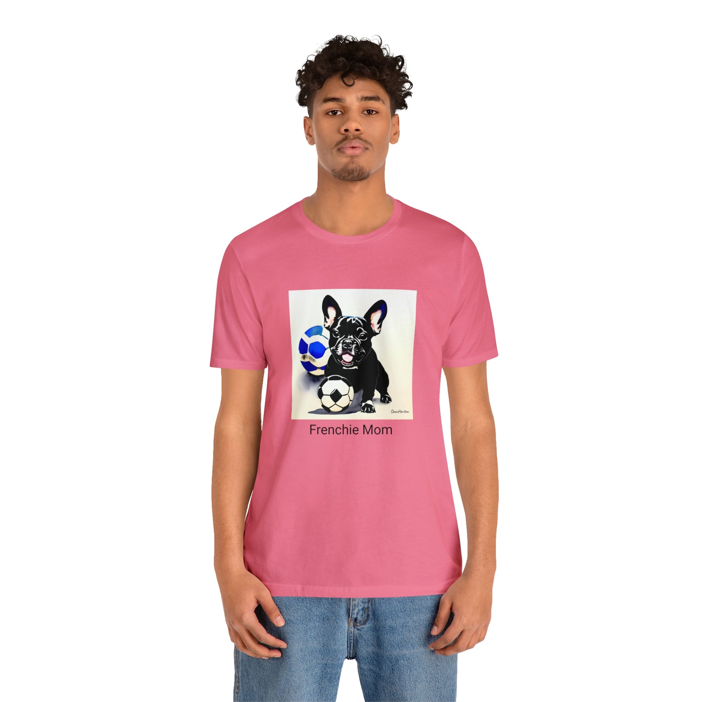 Frenchie with Soccer Ball/Frenchie Mom Unisex Jersey Short Sleeve Tee