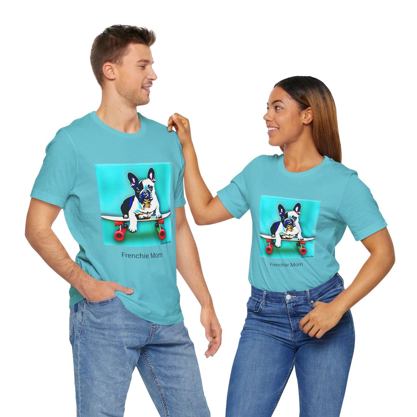 Frenchie on a Skateboard/Frenchie Mom Unisex Jersey Short Sleeve Tee