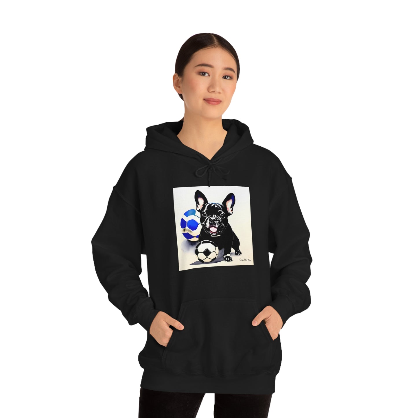 Frenchie with a Soccer Ball Unisex Heavy Blend™ Hooded Sweatshirt