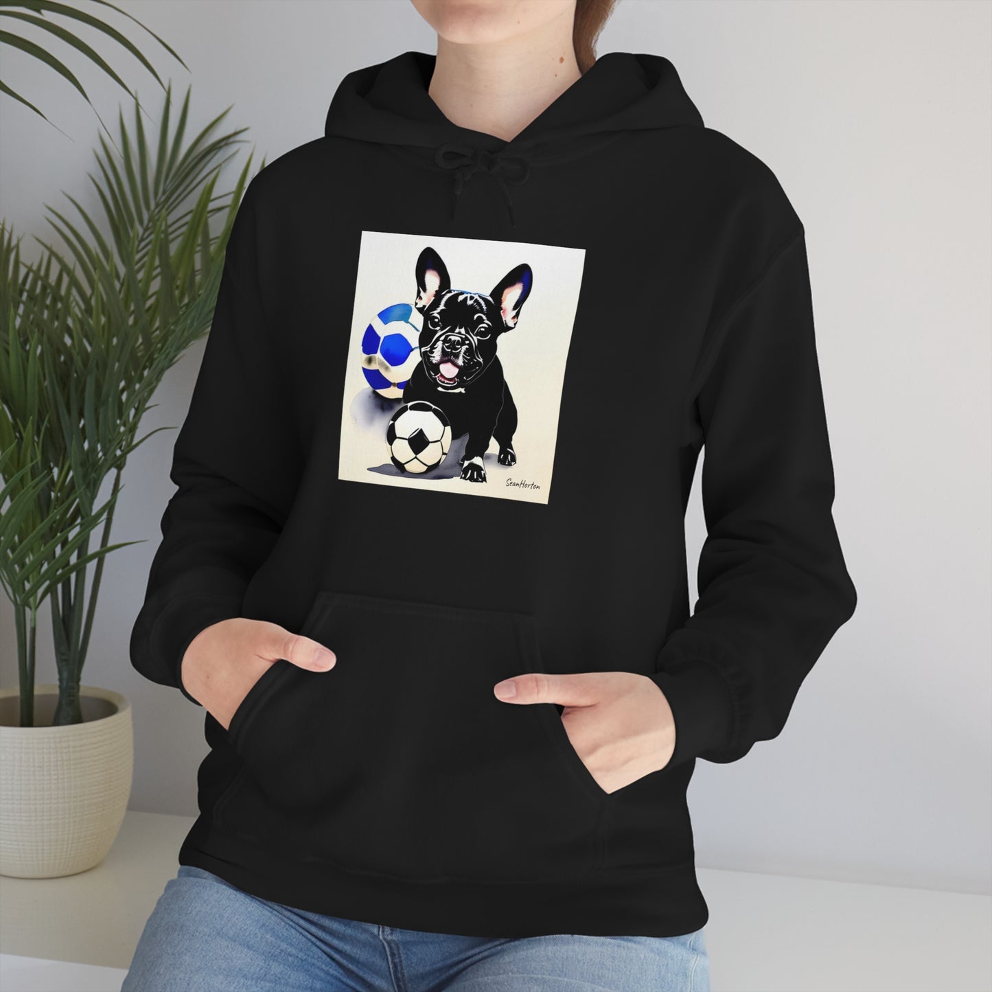 Frenchie with a Soccer Ball Unisex Heavy Blend™ Hooded Sweatshirt