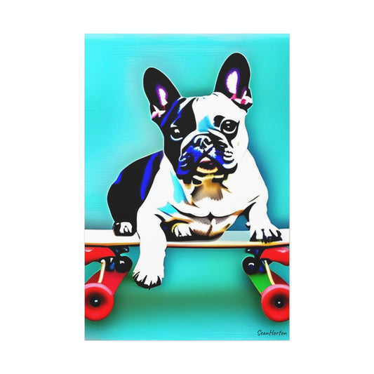 Frenchie on a Skateboard (Verticle) Canvas Stretched, 1.5''