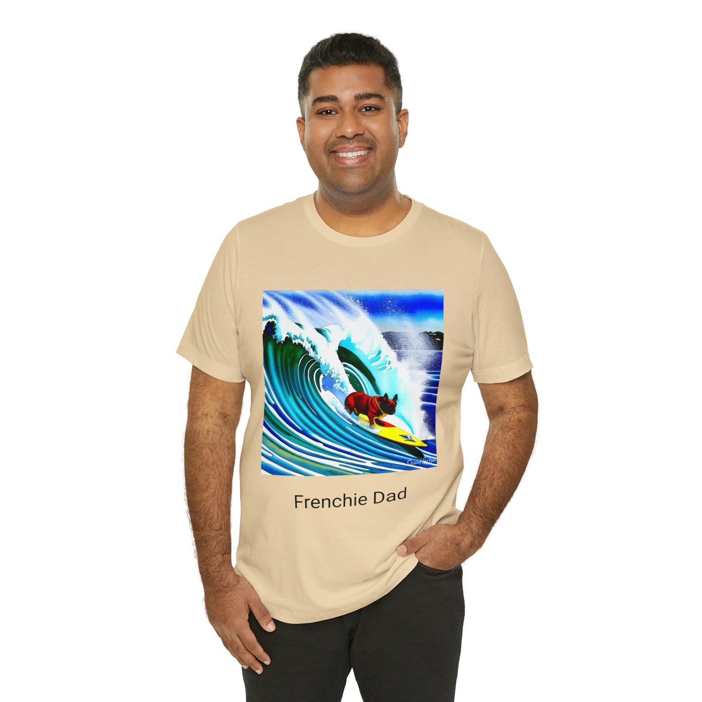 Surfing Frenchie/Frenchie Dad Unisex Jersey Short Sleeve Tee