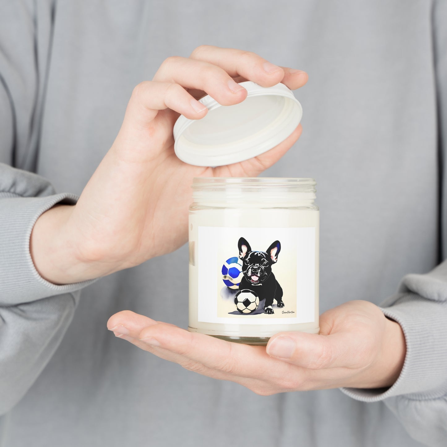 Frenchie with a Soccer Ball Scented Candles, 9oz