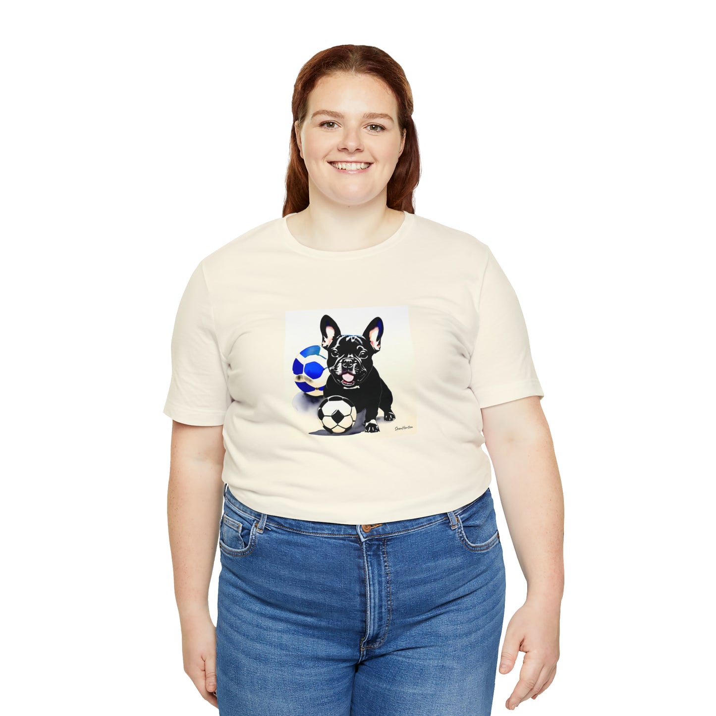 Frenchie with Soccer Ball Unisex Jersey Short Sleeve Tee