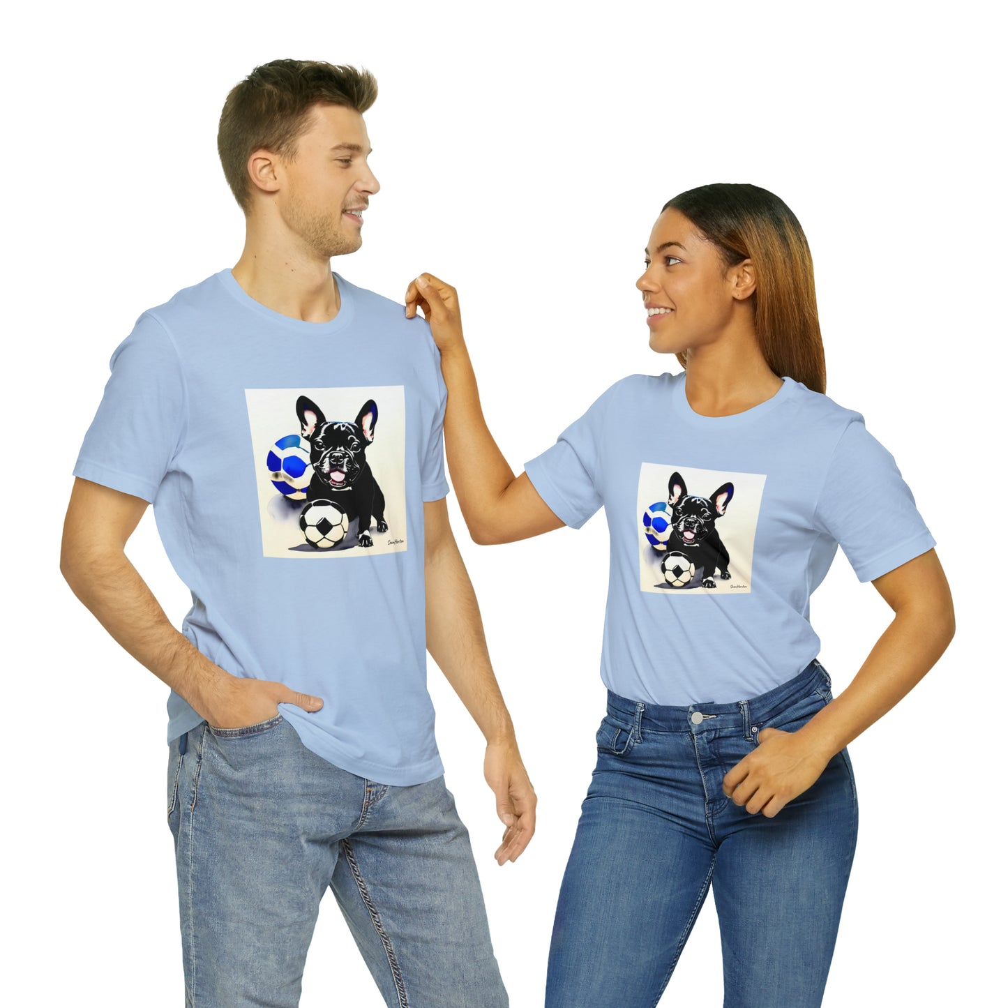 Frenchie with Soccer Ball Unisex Jersey Short Sleeve Tee