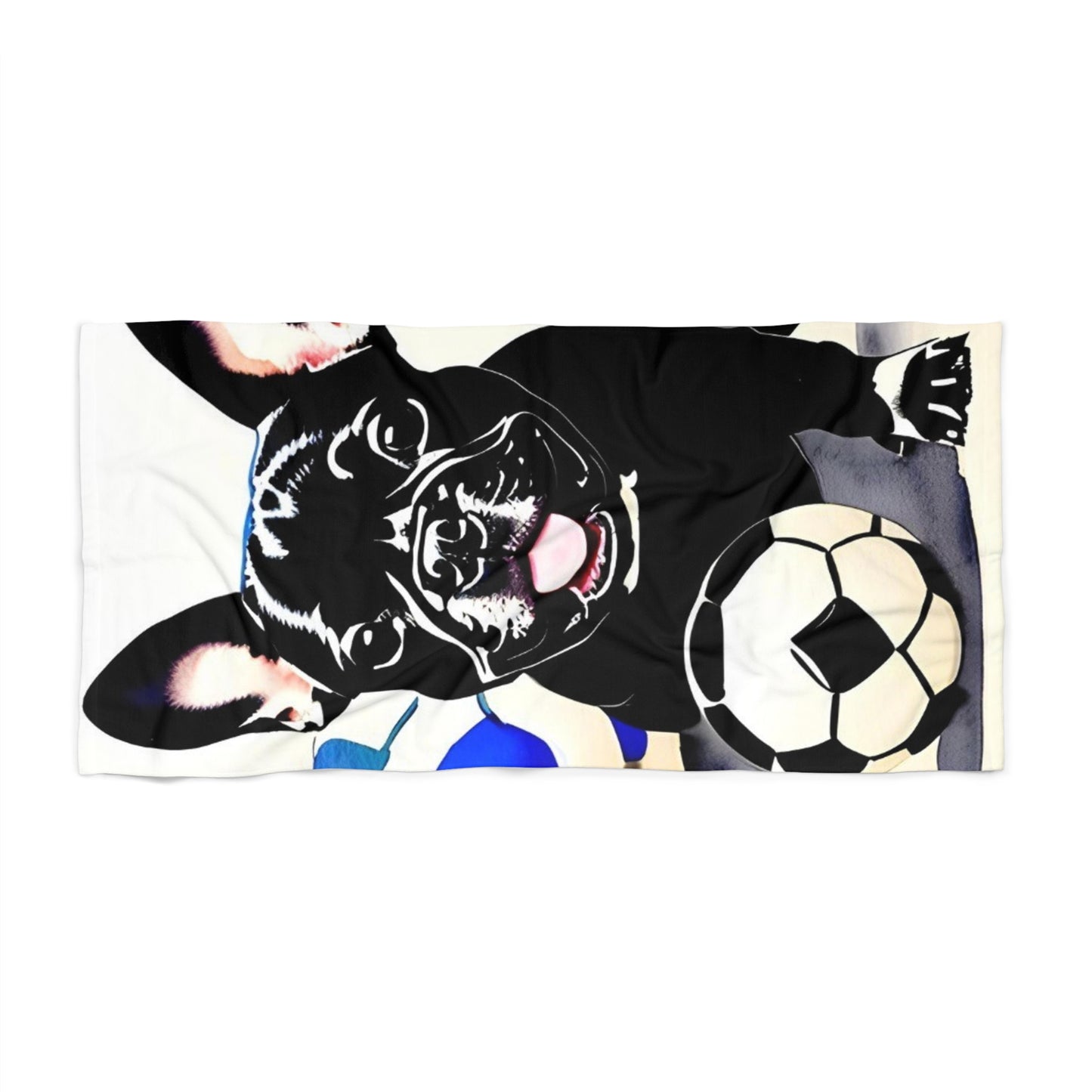 Frenchie with a Soccer Ball Beach Towel