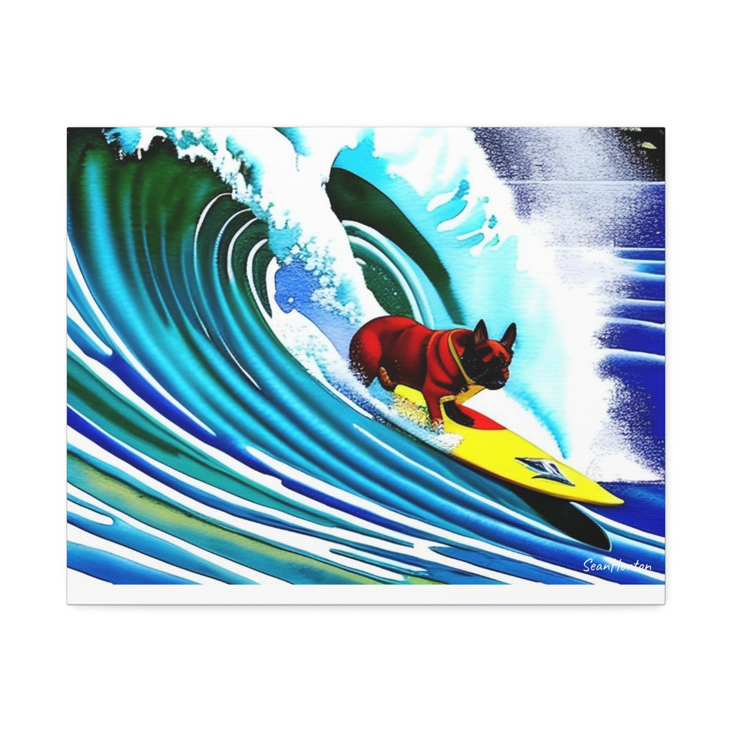 Surfing Frenchie (Horizontal) Canvas Stretched, 1.5''