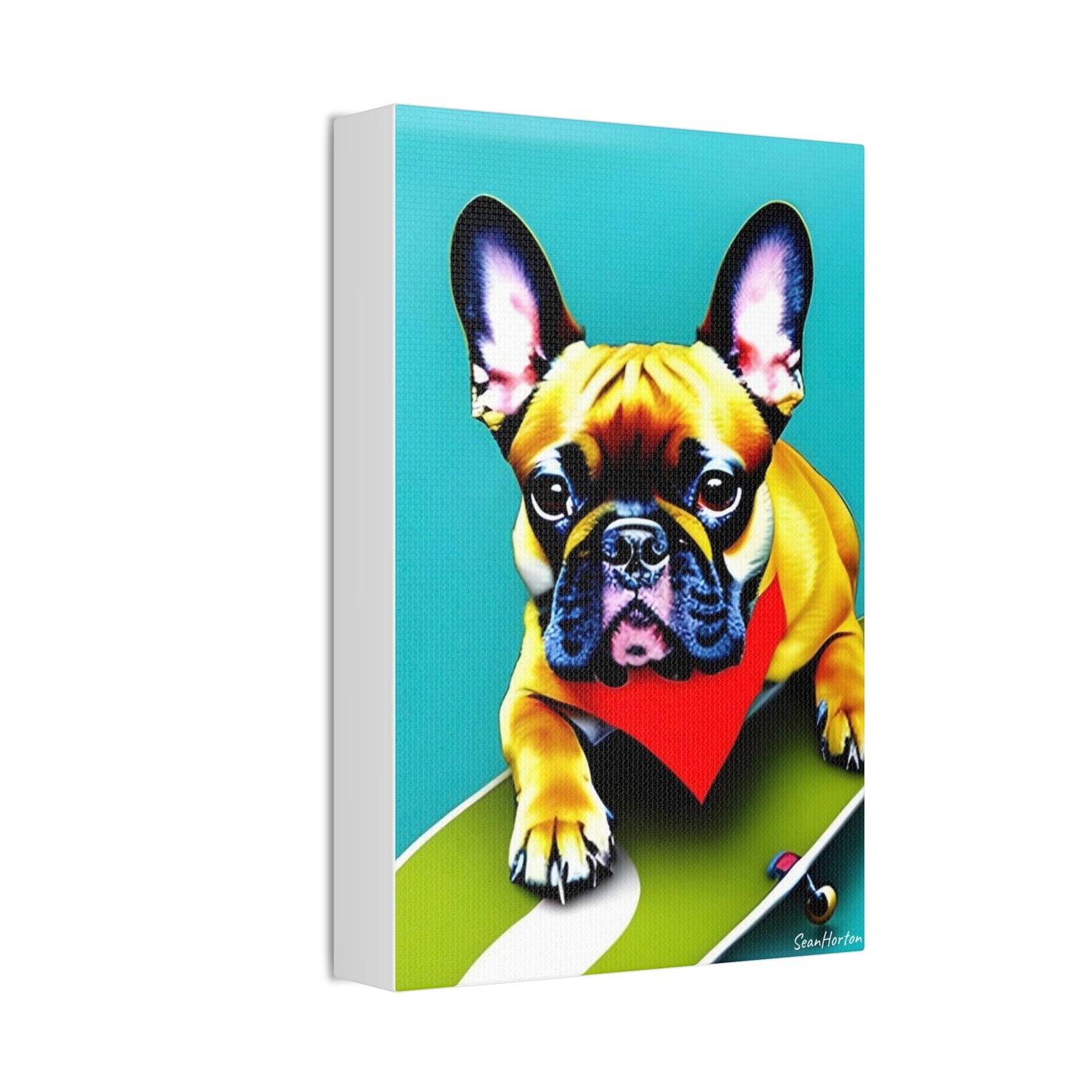 Frenchie on a Skateboard #2 (Verticle) Canvas Stretched, 1.5''