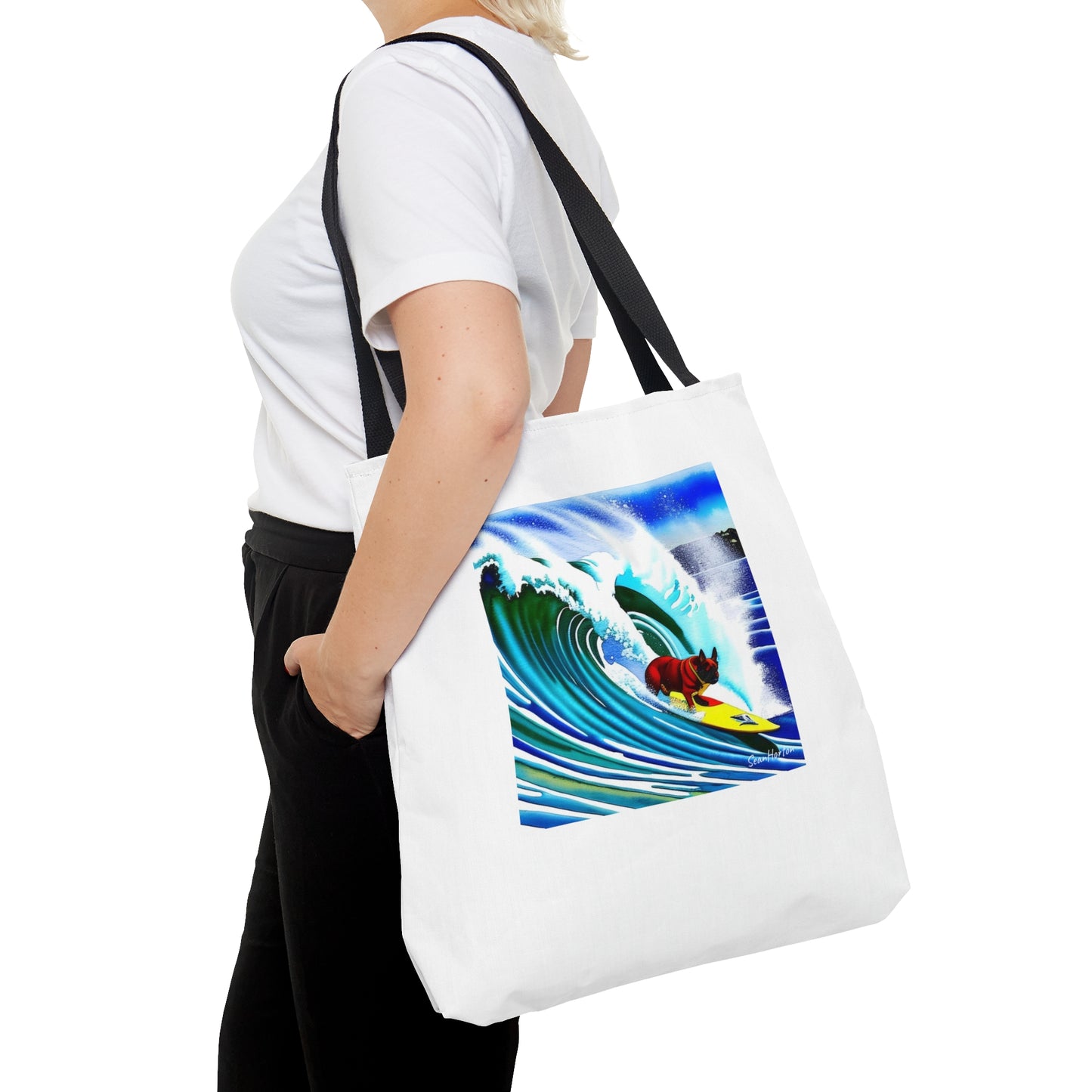 Surfing Frenchie Tote Bag (AOP)
