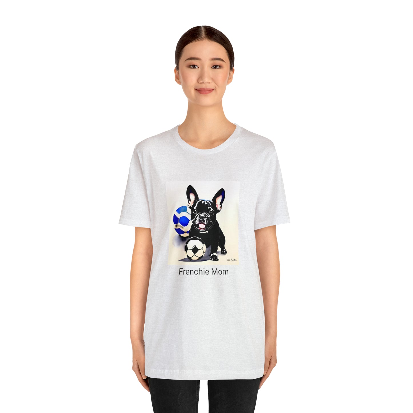 Frenchie with Soccer Ball/Frenchie Mom Unisex Jersey Short Sleeve Tee