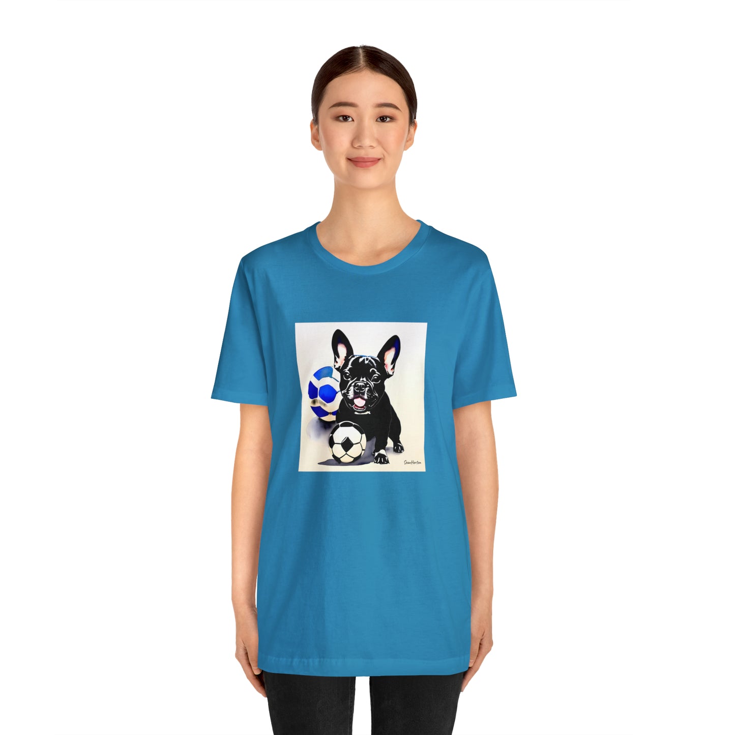 Frenchie with Soccer Ball Unisex Jersey Short Sleeve Tee