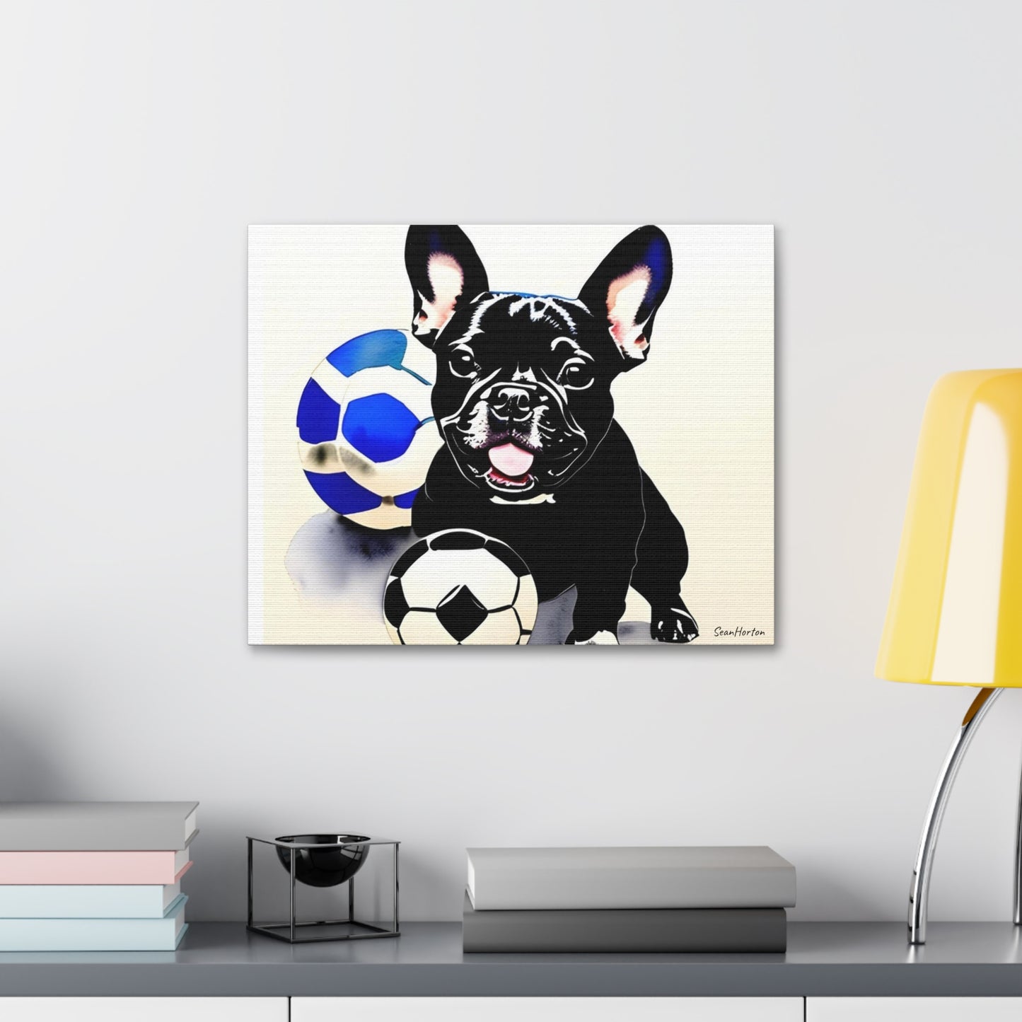 Frenchie with a Soccer Ball(Horizontal) Canvas Stretched, 1.5''