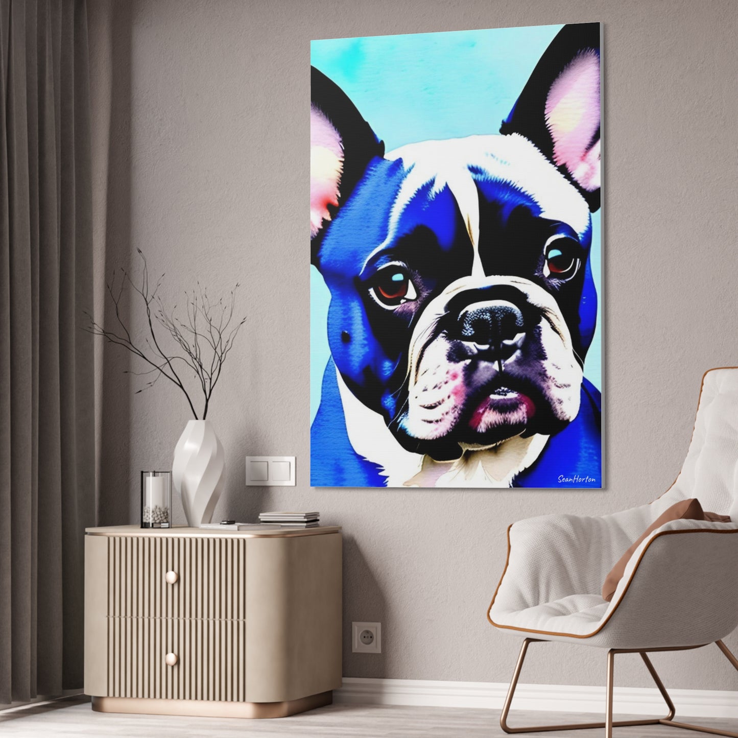 Blue Frenchie (Verticle) Canvas Stretched, 1.5''