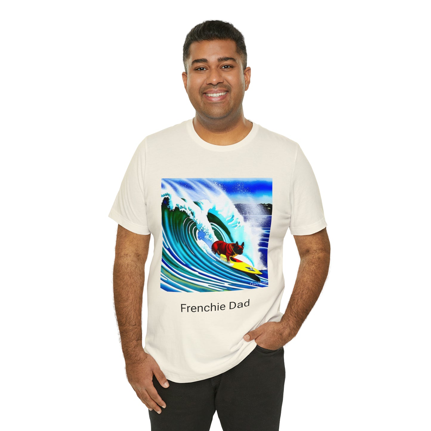 Surfing Frenchie/Frenchie Dad Unisex Jersey Short Sleeve Tee