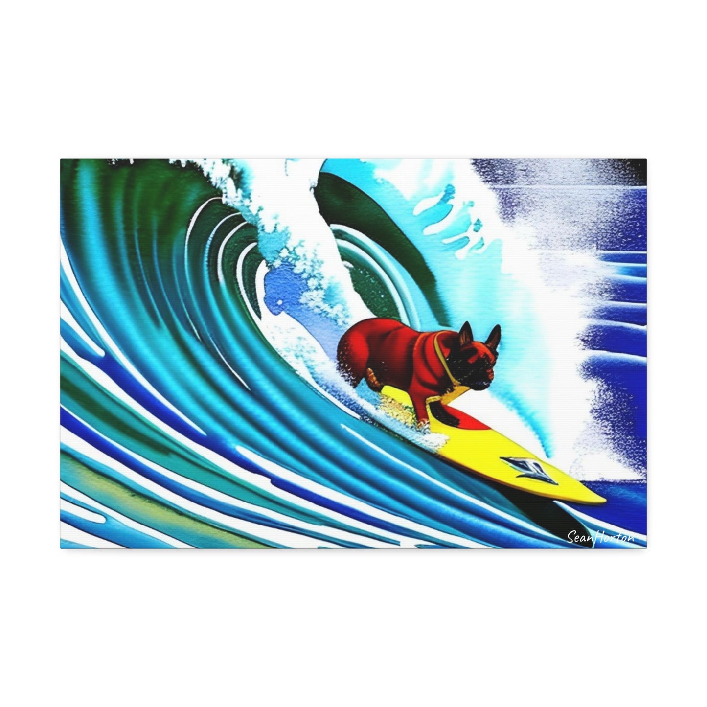 Surfing Frenchie (Horizontal) Canvas Stretched, 1.5''