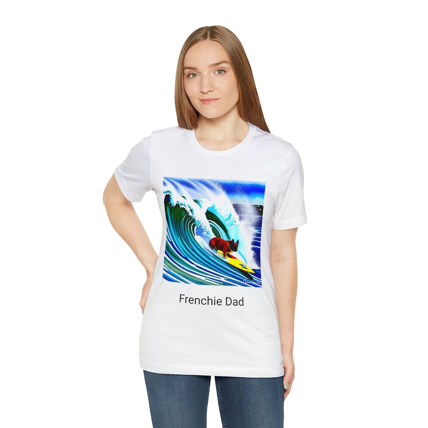 Surfing Frenchie/Frenchie Dad Unisex Jersey Short Sleeve Tee