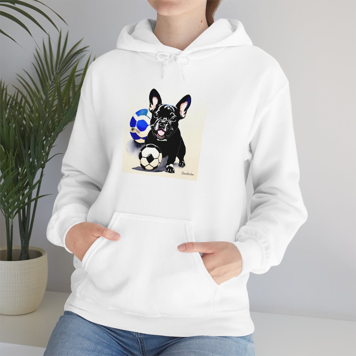 Frenchie with a Soccer Ball Unisex Heavy Blend™ Hooded Sweatshirt