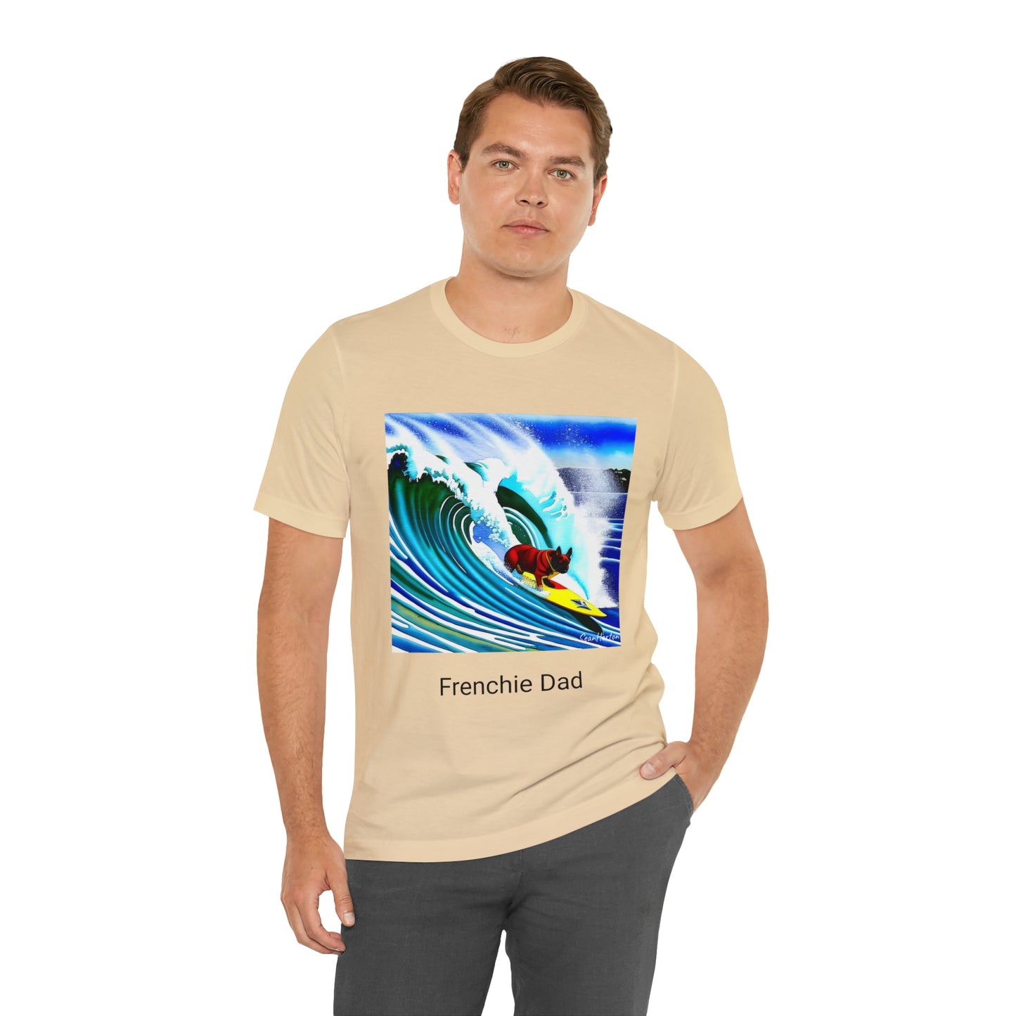 Surfing Frenchie/Frenchie Dad Unisex Jersey Short Sleeve Tee