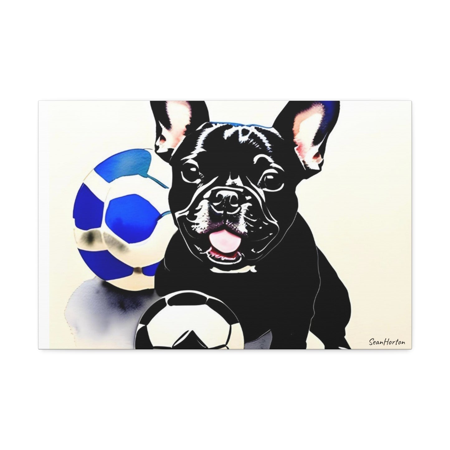 Frenchie with a Soccer Ball(Horizontal) Canvas Stretched, 1.5''